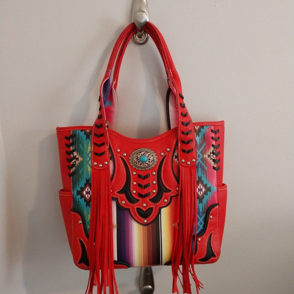 Western Boho Red Serape Concealed Carry Purse